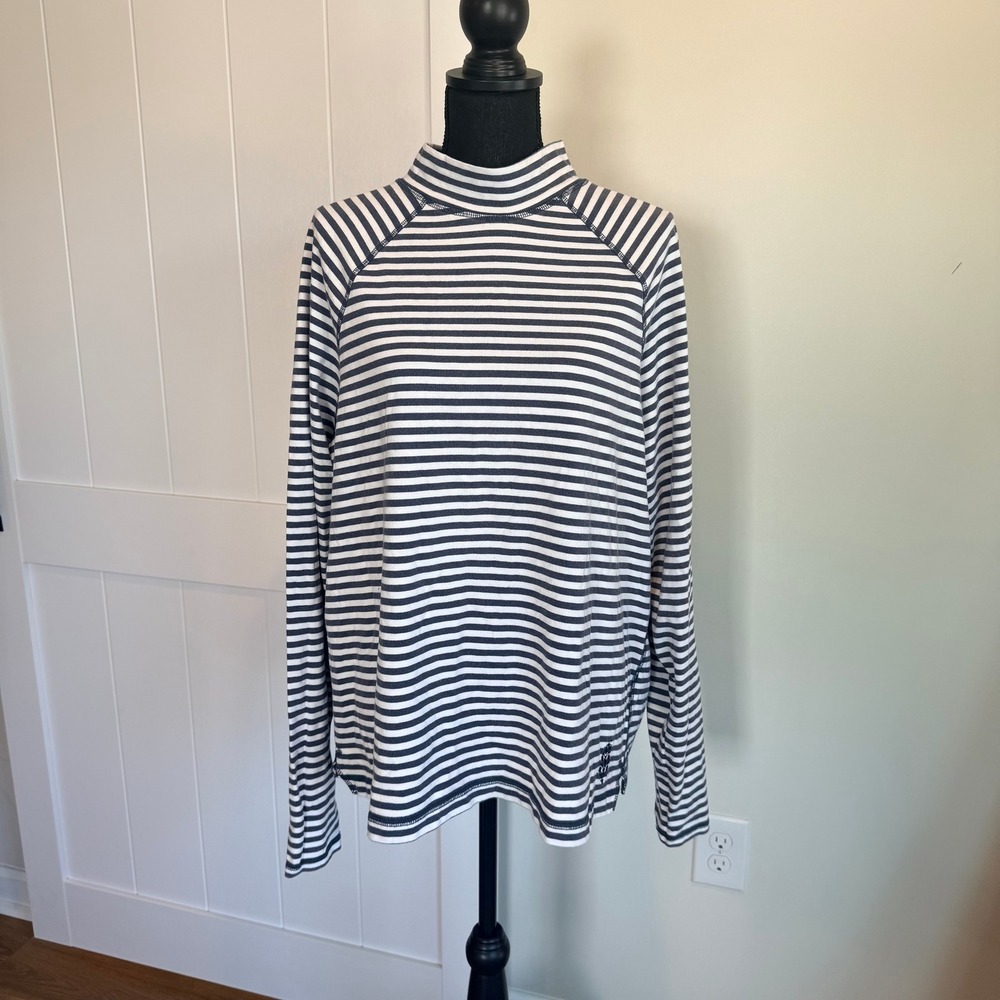 Free People Movement Navy White Striped Mock Neck Long Sleeve Top Size M